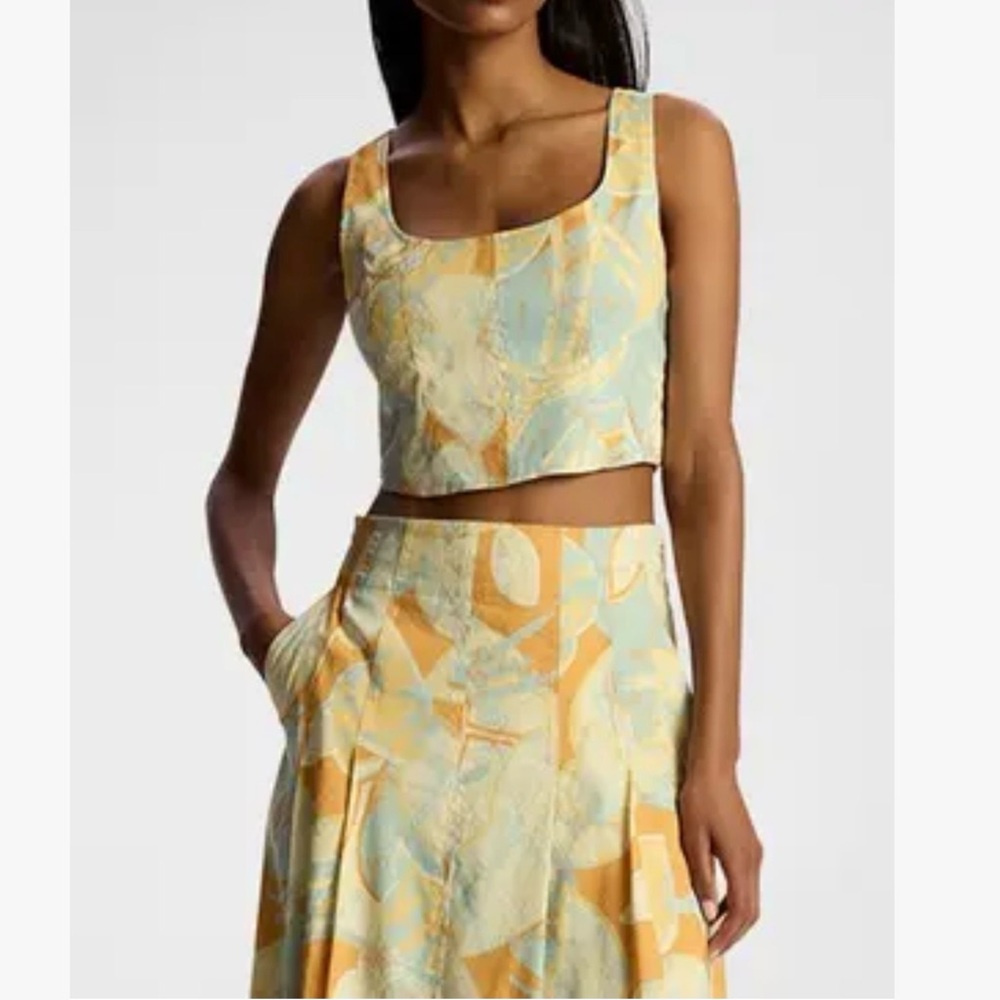 A.L.C. Isabel Sea Glass Crop Top Corset Linen Blend Sleeveless Side Zipper Sz 6